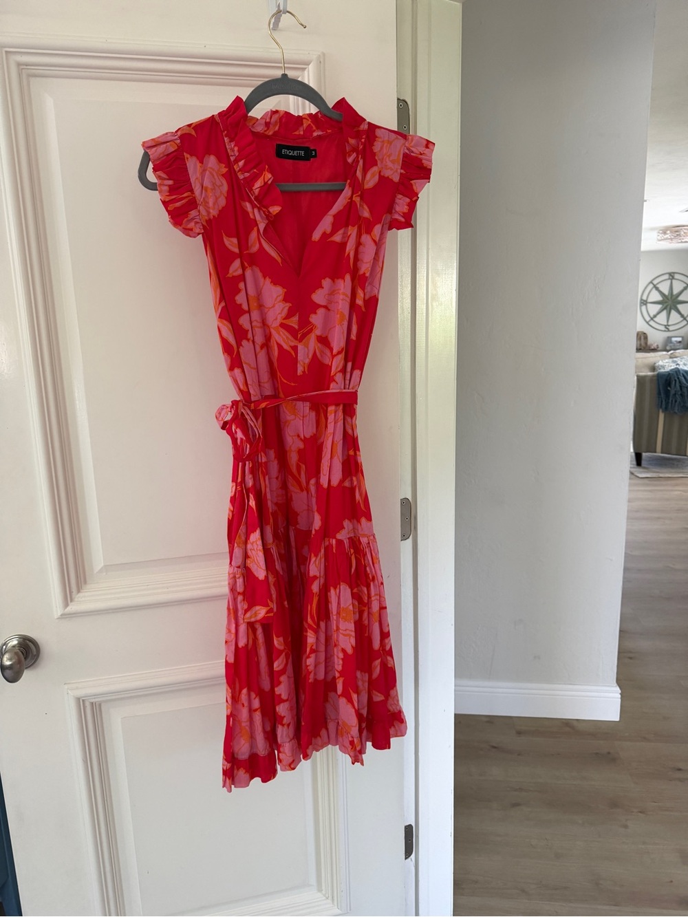 ETIQUETTE Red Pink Floral Midi Dress